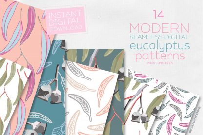 Modern Eucalyptus Digital Seamless Pattern Set
