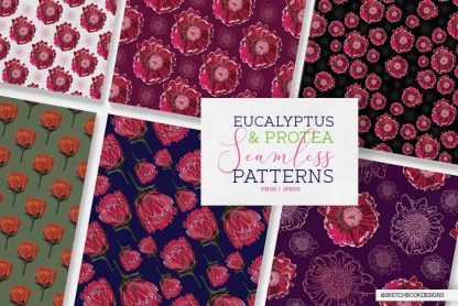 Eucalyptus & Protea Floral Seamless Pattern Set