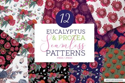 Eucalyptus & Protea Floral Seamless Pattern Set