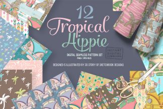 12 Tropical Hippie Seamless Patterns