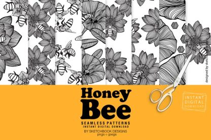 Honey Bee Digital Seamless Patterns