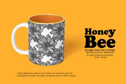 Honey Bee Black & White Digital Seamless Patterns