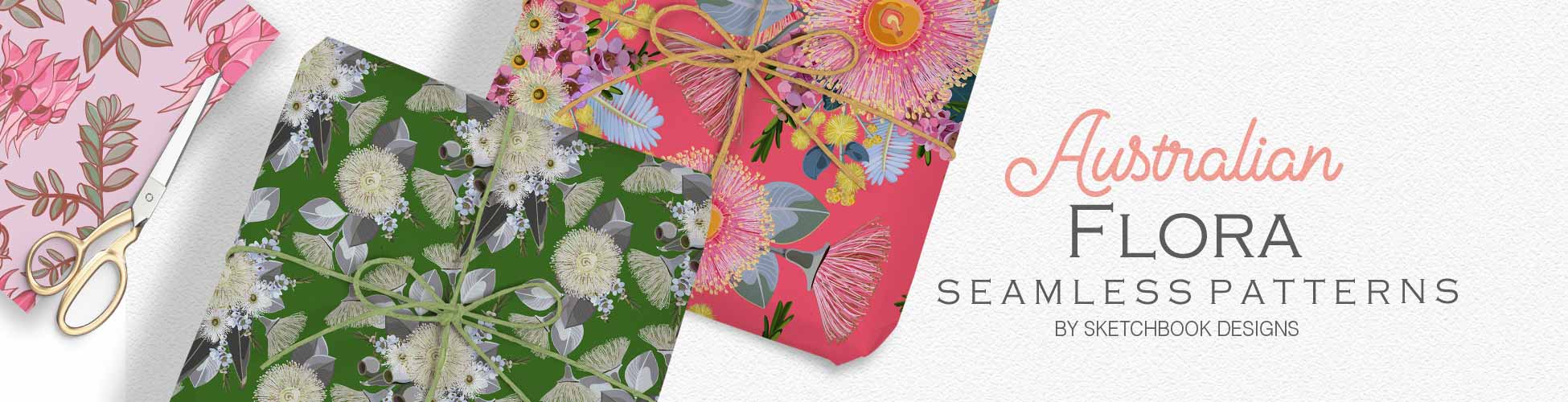 Australian flora and botanical seamless patterns by Sketchbook Designs